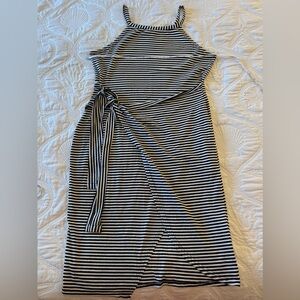 Black and white striped tank dress with wrapped around accent size large